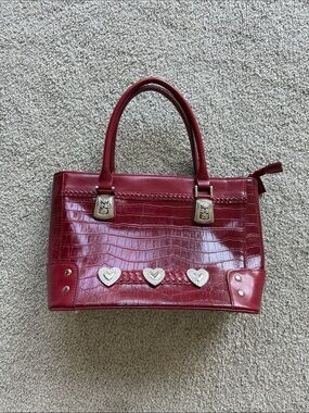 Red Croc-Embossed Tote with Heart Accents